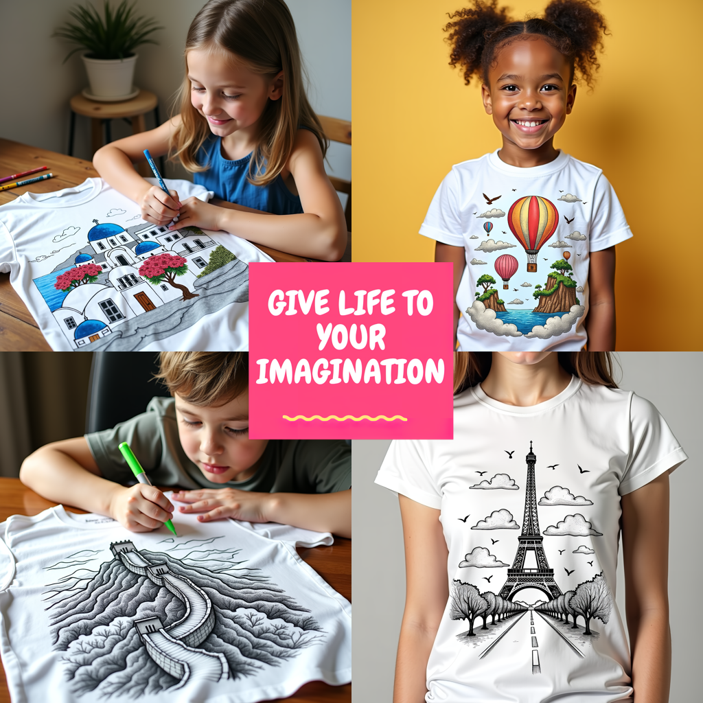 Kid's T-shirt Coloring Kit with 10 Fabric Markers - City Exploration