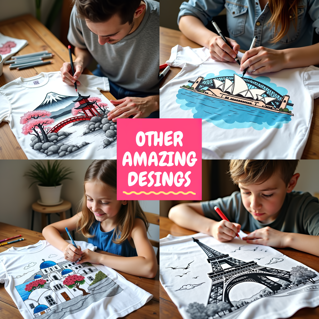 Unisex T-shirt Coloring Kit with 10 Fabric Markers - City Exploration