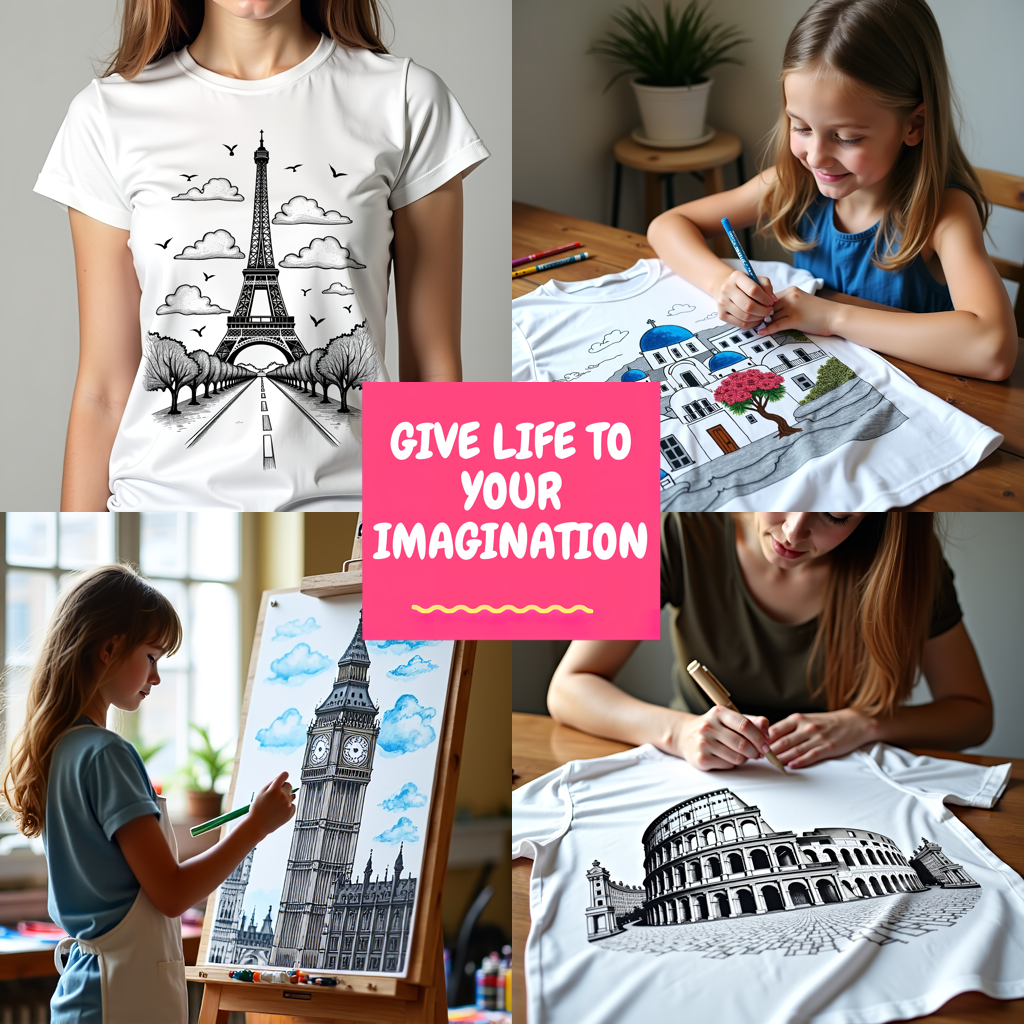 Women's T-shirt Coloring Kit with 10 Fabric Markers - City Exploration