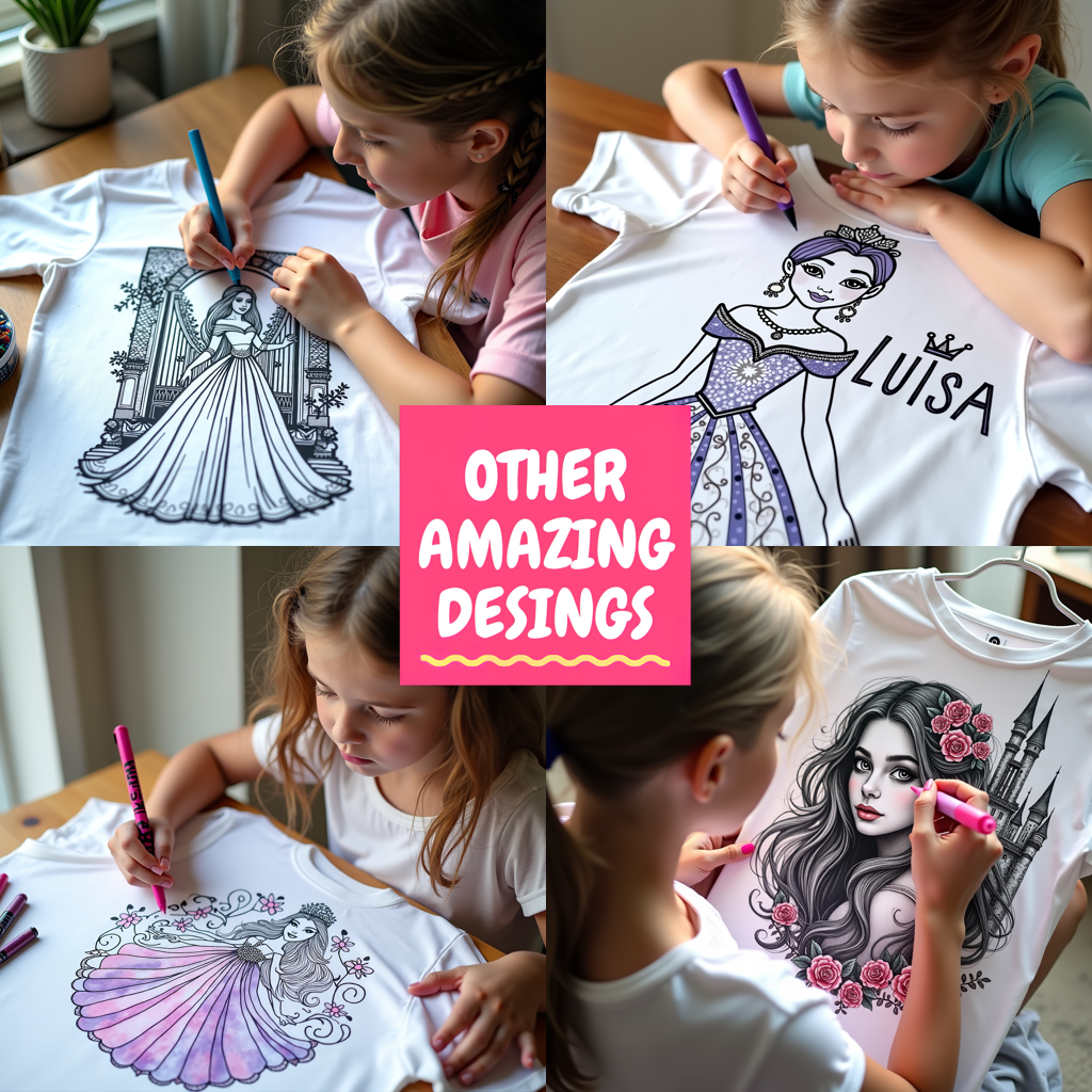 Kid's T-shirt Coloring Kit with 10 Fabric Markers - Elegant Princess