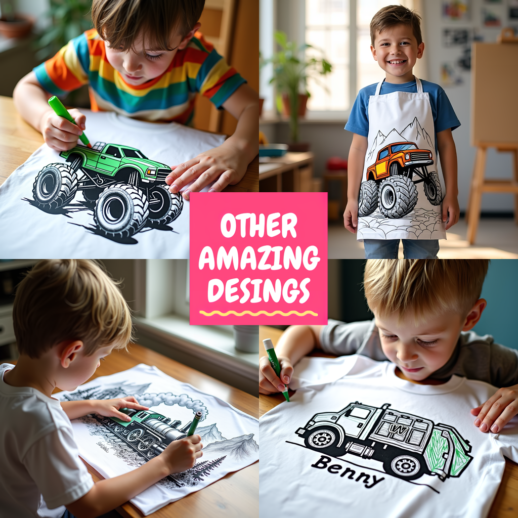 Kid's T-shirt Coloring Kit with 10 Fabric Markers - Formula 1 Race Car