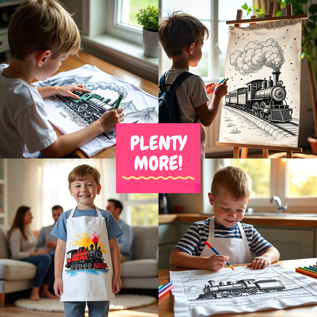 Kid's T-shirt Coloring Kit with 10 Fabric Markers - Steam Train