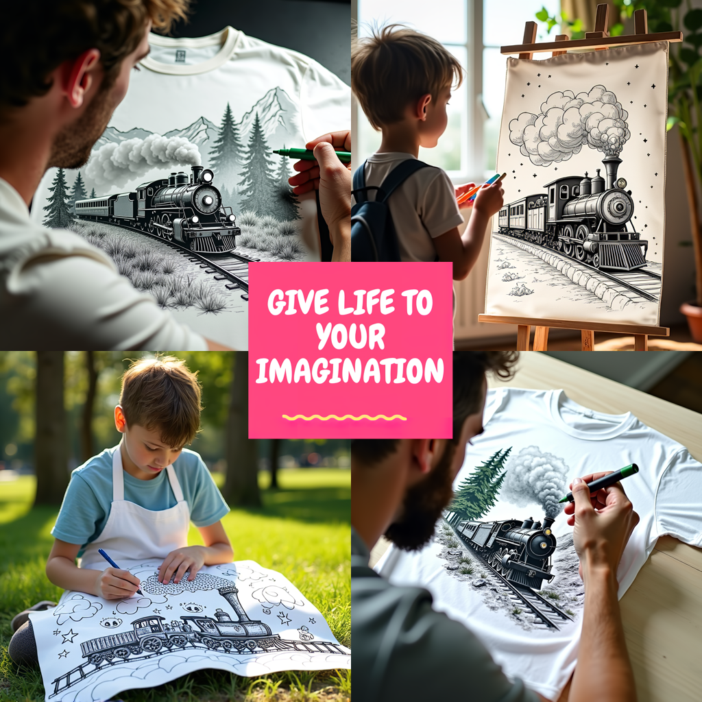 Unisex T-shirt Coloring Kit with 10 Fabric Markers - Steam Train