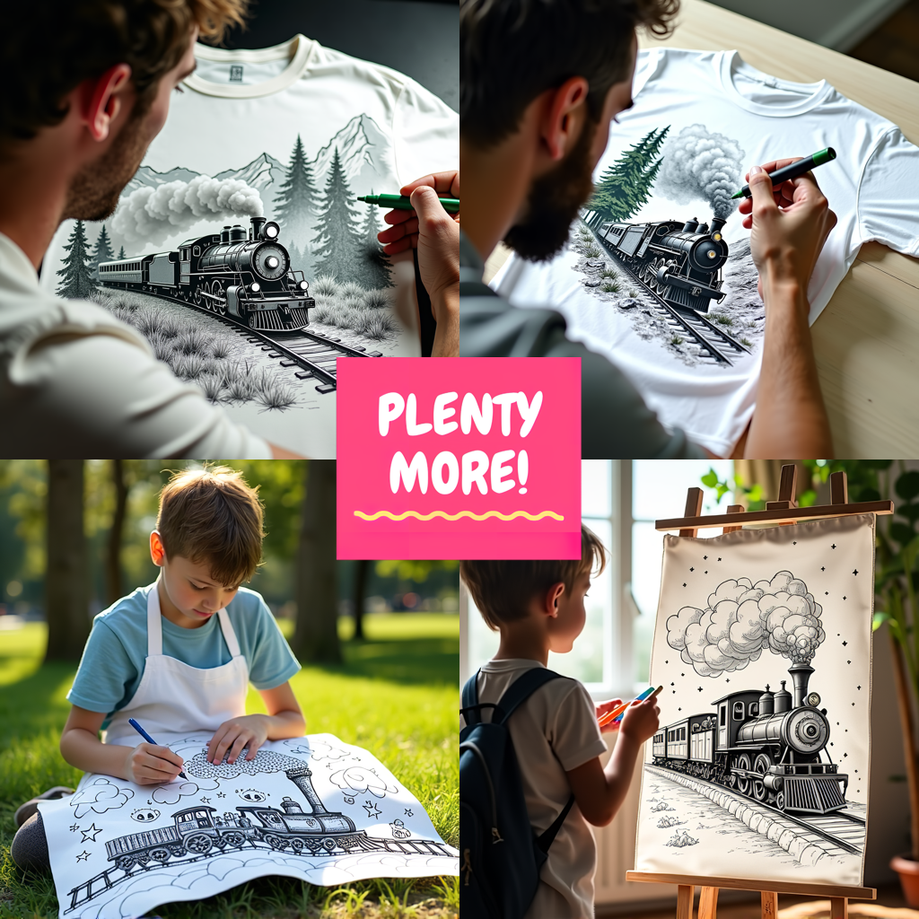 Adult Sweatshirt Coloring Kit with 10 Fabric Markers - Steam Train