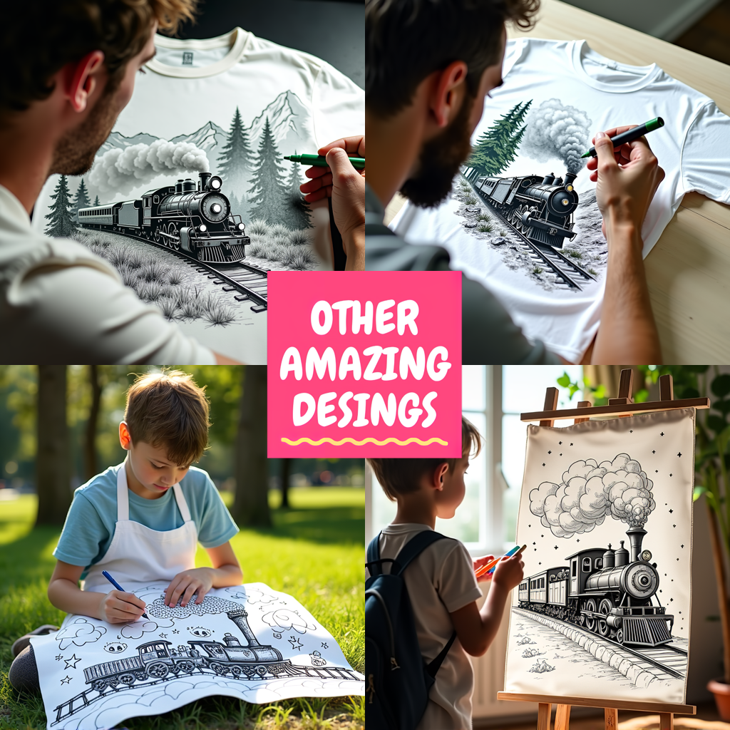 Unisex T-shirt Coloring Kit with 10 Fabric Markers - Steam Train