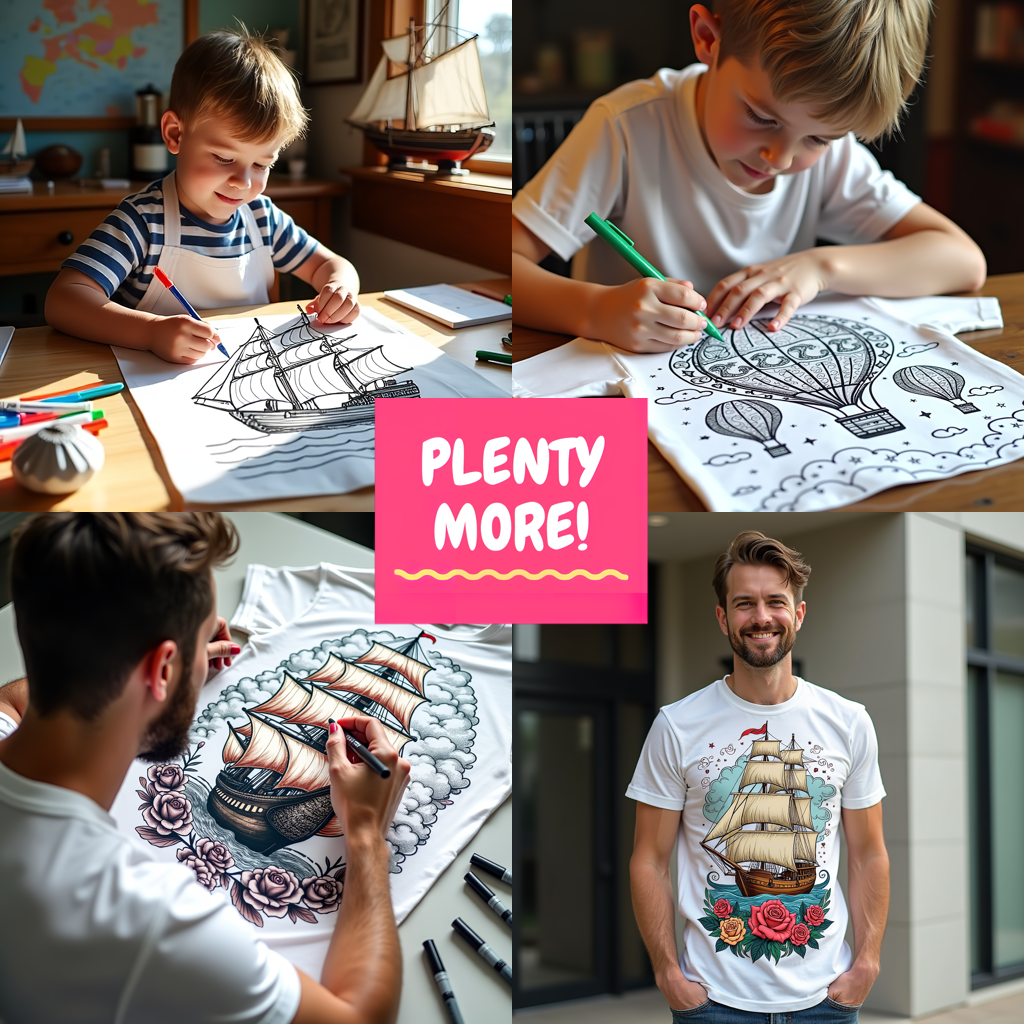 Kid's T-shirt Coloring Kit with 10 Fabric Markers - Sailing Ship