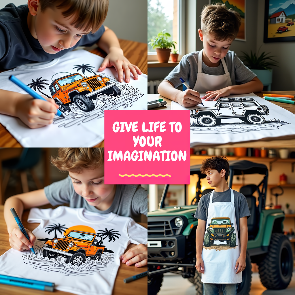 Kid's T-shirt Coloring Kit with 10 Fabric Markers - Jeep