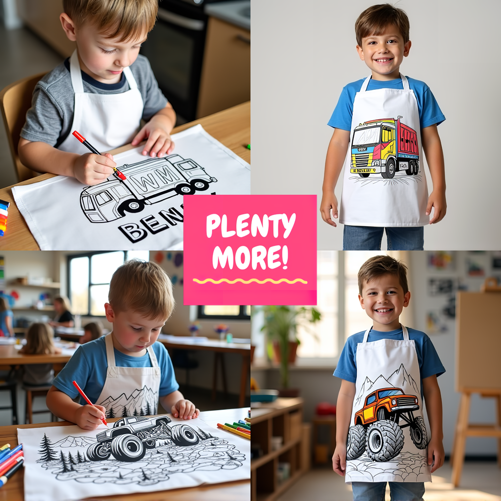 Apron Coloring Kit with 10 Fabric Markers - Garbage Truck