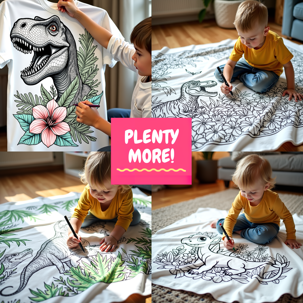 Blanket Coloring Kit with 10 Fabric Markers - Tyrannosaurus Rex