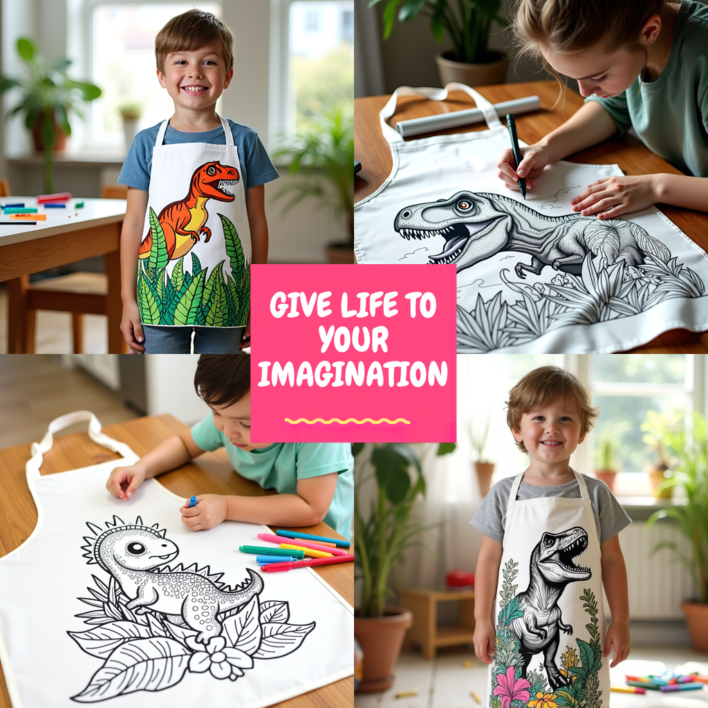 Apron Coloring Kit with 10 Fabric Markers - Tyrannosaurus Rex