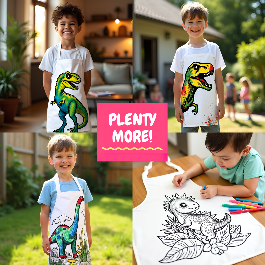 Apron Coloring Kit with 10 Fabric Markers - Tyrannosaurus Rex