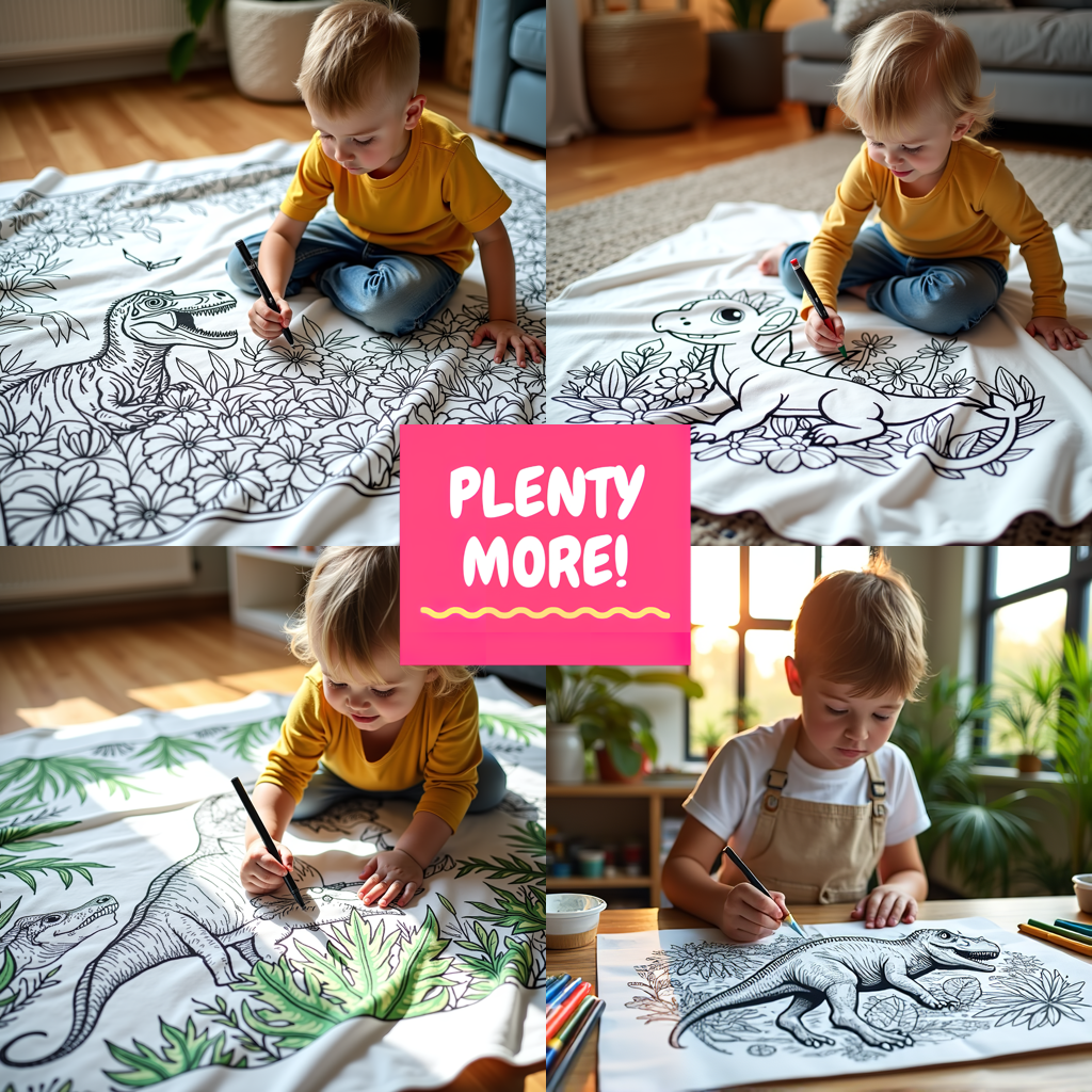 Blanket Coloring Kit with 10 Fabric Markers - T-Rex