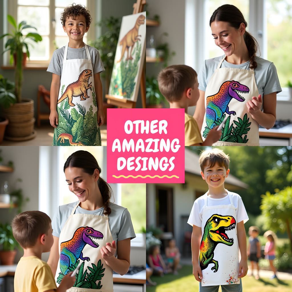 Apron Coloring Kit with 10 Fabric Markers - Tyrannosaurus Rex and Flowers