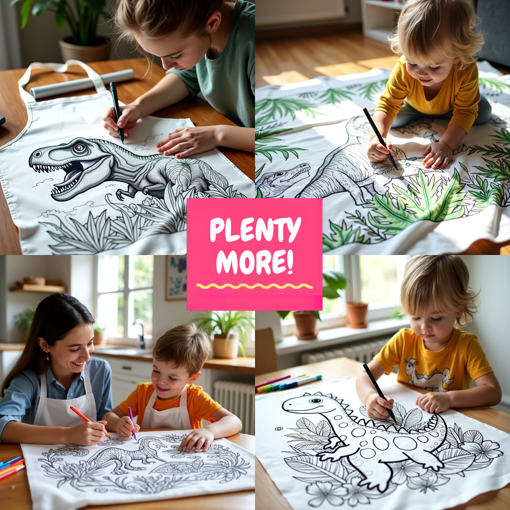 Indoor Wall Tapestries Coloring Kit with 10 Fabric Markers - Tyrannosaurus Rex and Flowers