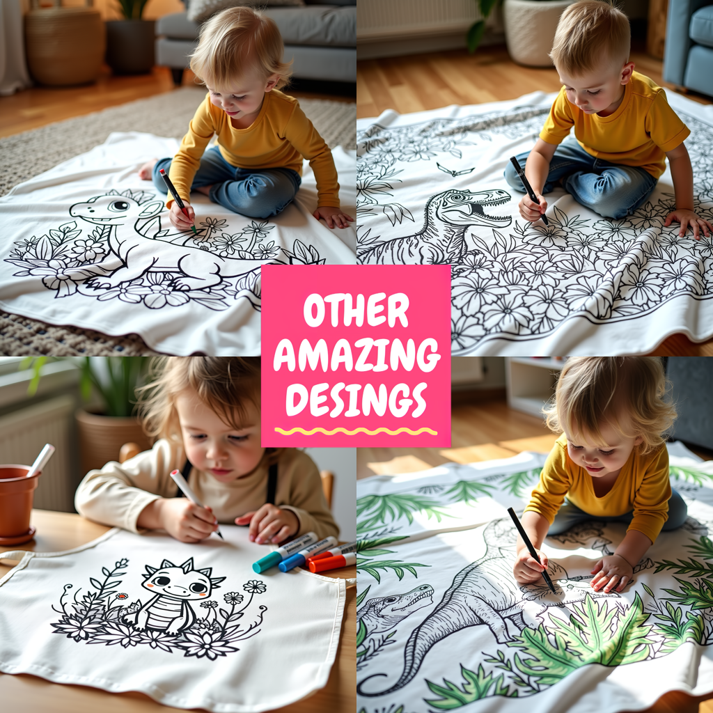 Blanket Coloring Kit with 10 Fabric Markers - T-Rex