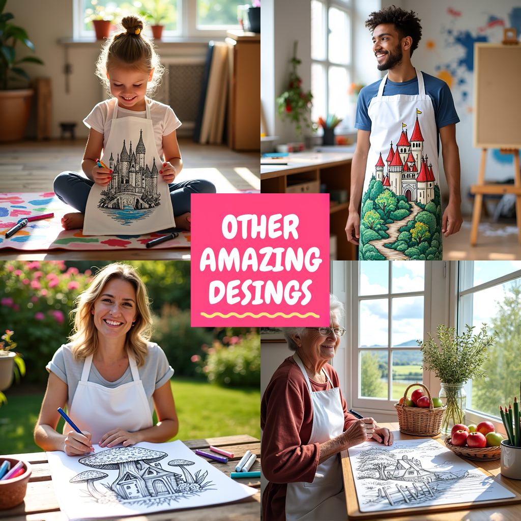 Apron Coloring Kit with 10 Fabric Markers - Underwater Castle