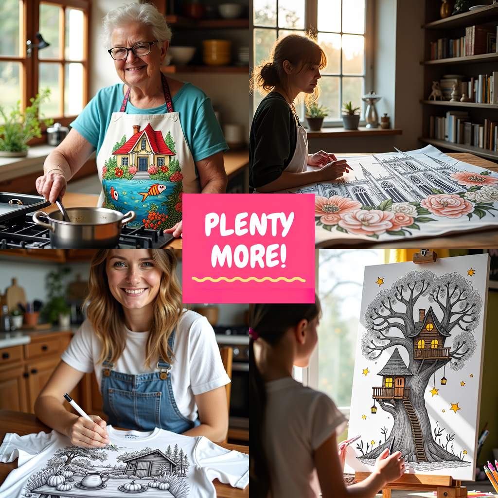 Apron Coloring Kit with 10 Fabric Markers - Japanese House