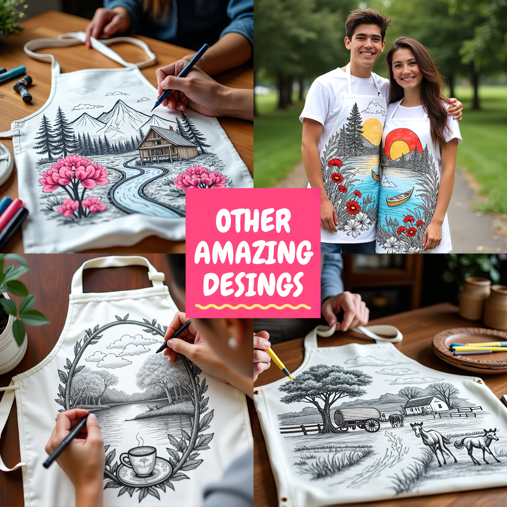 Apron Coloring Kit with 10 Fabric Markers - Lakeside Cabin