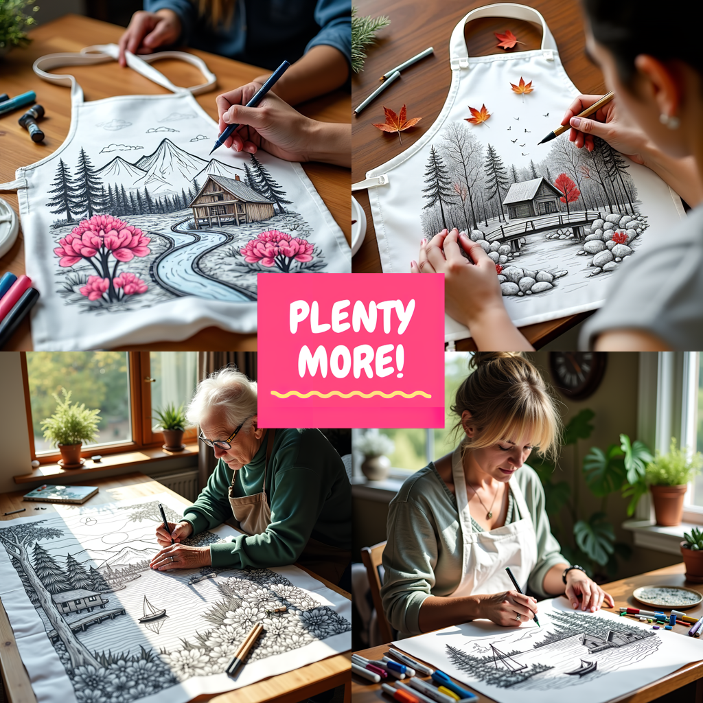 Apron Coloring Kit with 10 Fabric Markers - Mountain Cabin