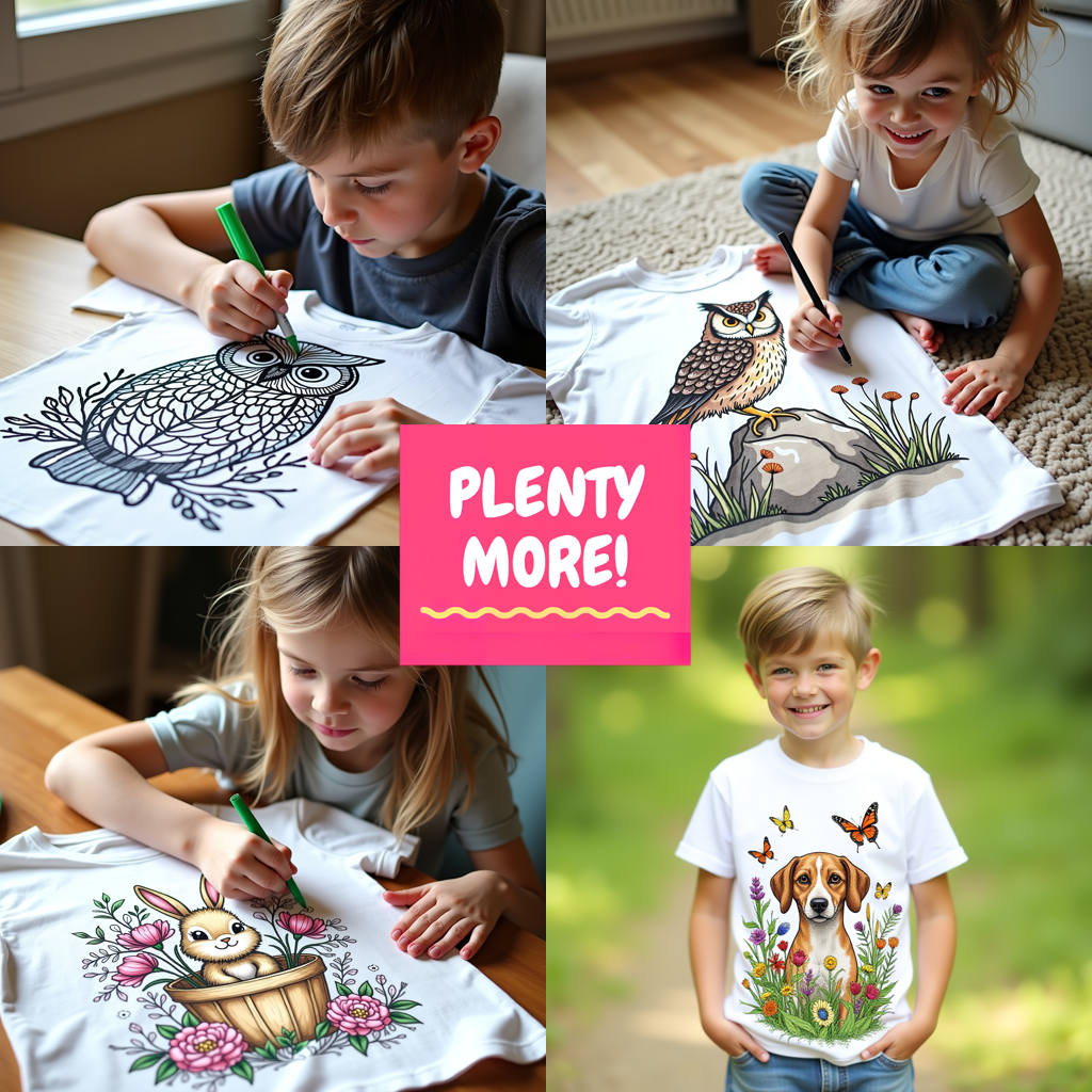 Kid's T-shirt Coloring Kit with 10 Fabric Markers - Owl