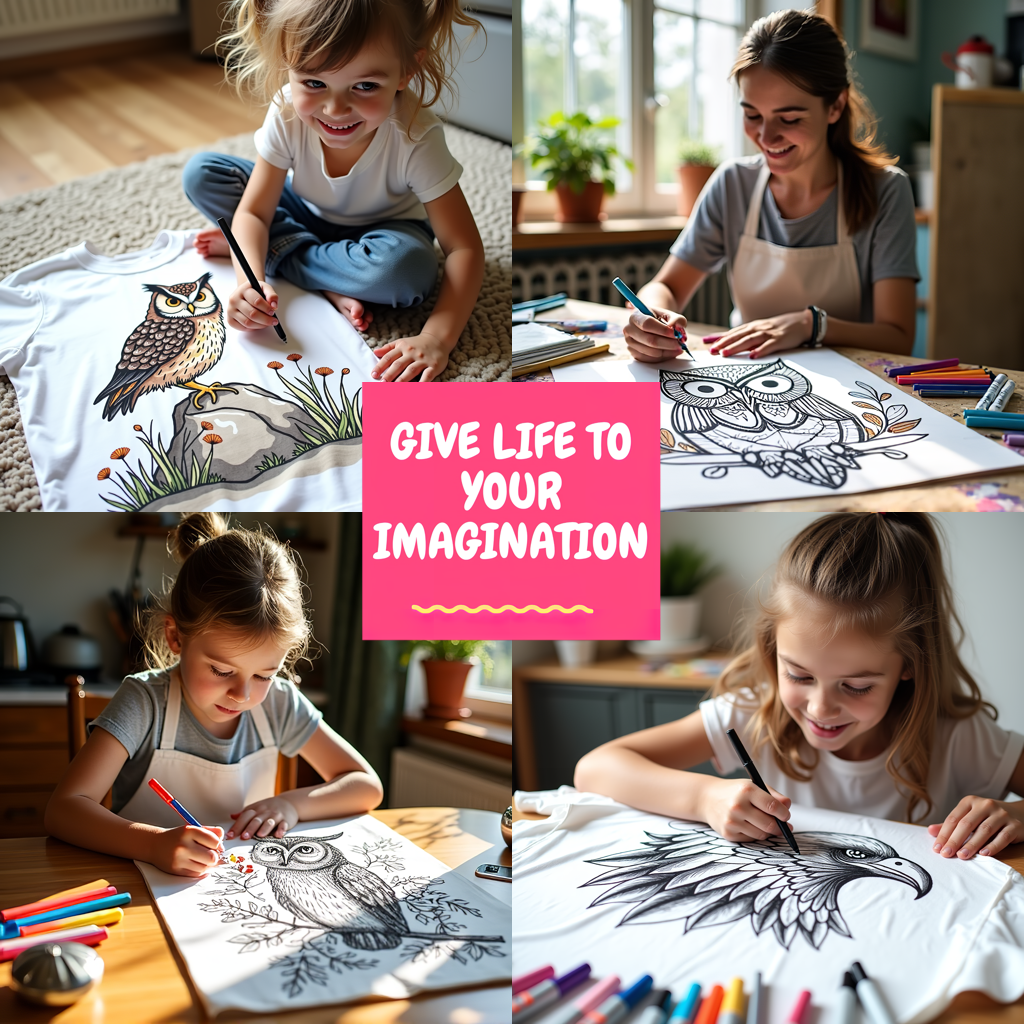 Women's T-shirt Coloring Kit with 10 Fabric Markers - Owl
