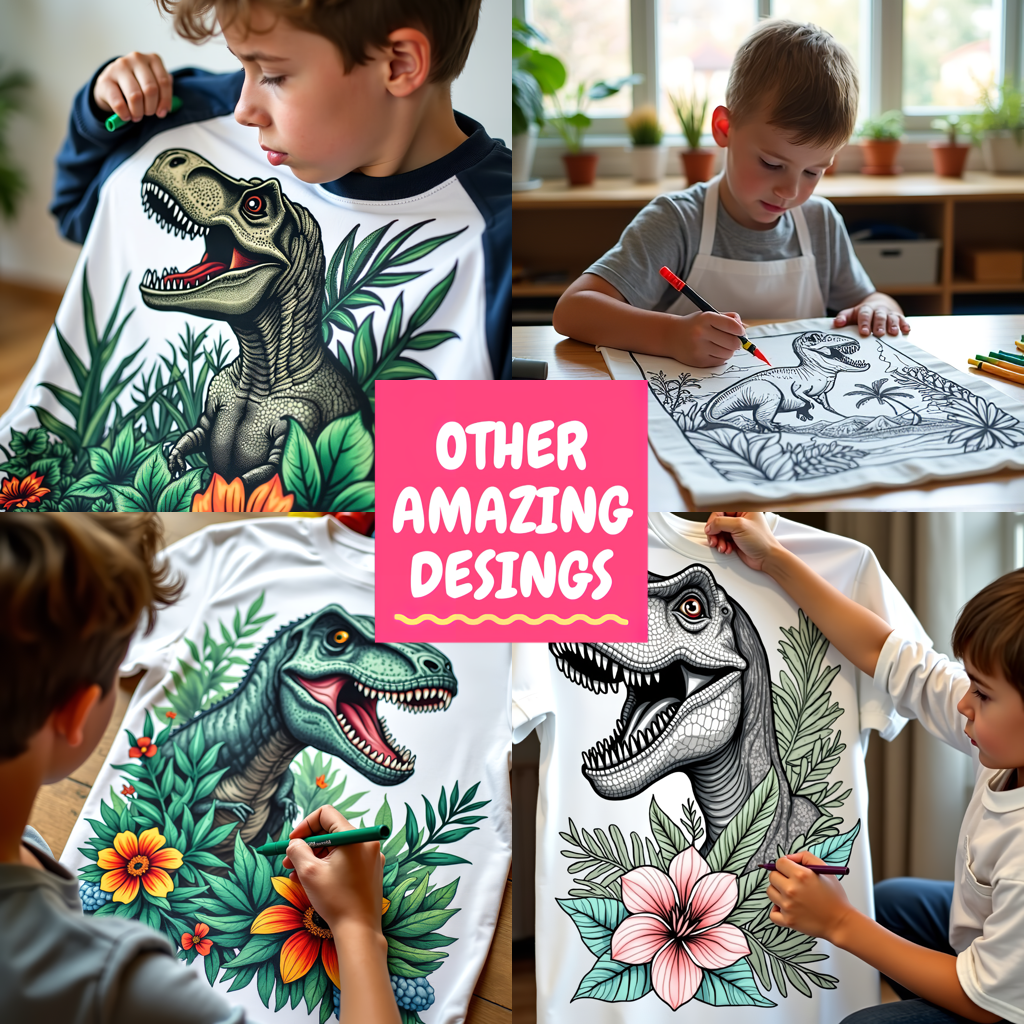 Unisex T-shirt Coloring Kit with 10 Fabric Markers - T-Rex