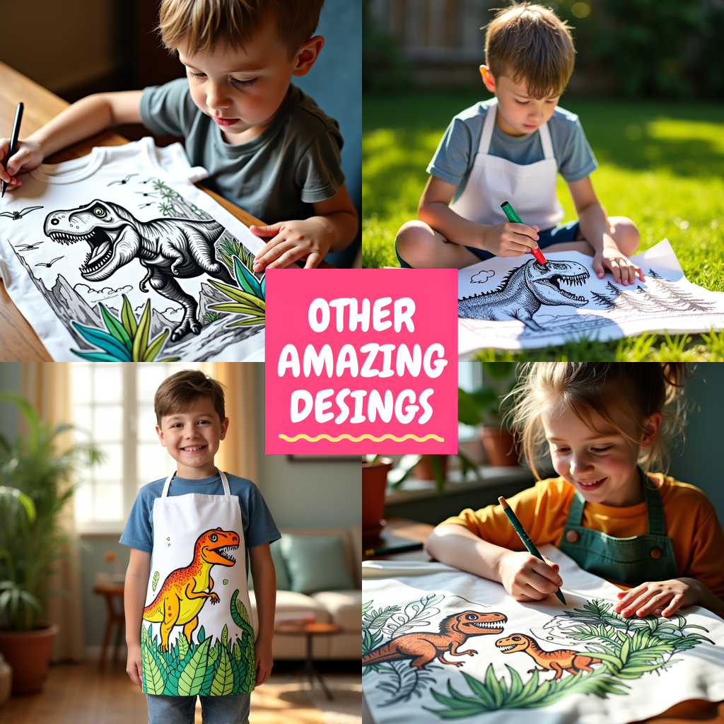 Unisex T-shirt Coloring Kit with 10 Fabric Markers - Tyrannosaurus Rex and Flowers