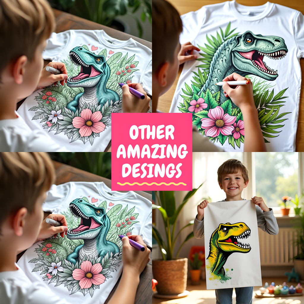 Women's T-shirt Coloring Kit with 10 Fabric Markers - Tyrannosaurus Rex