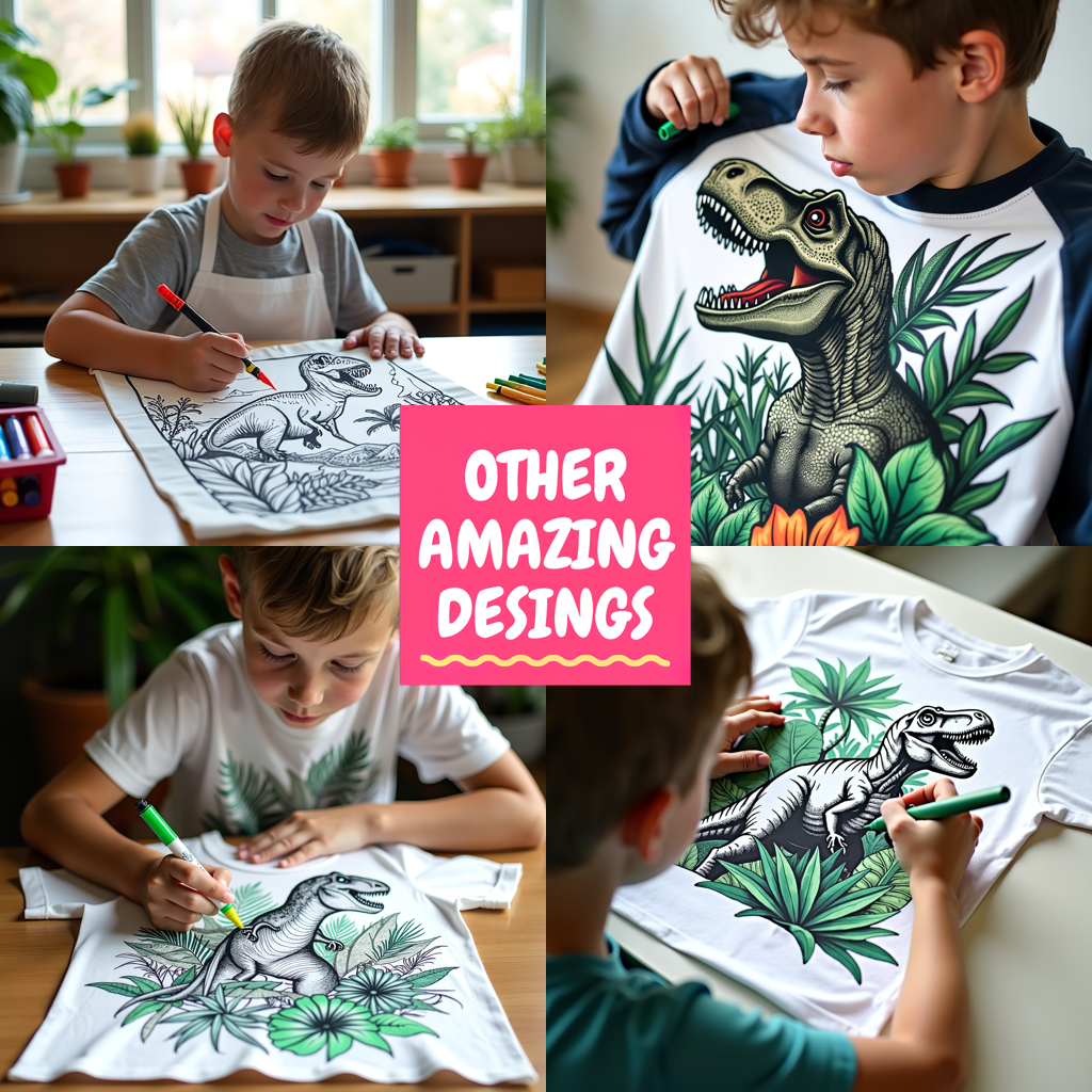 Kid's T-shirt Coloring Kit with 10 Fabric Markers - Tyrannosaurus Rex