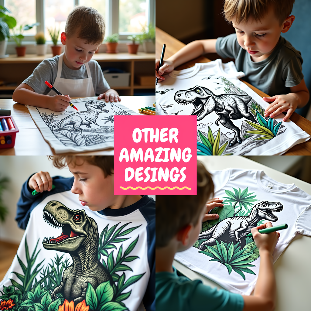 Unisex T-shirt Coloring Kit with 10 Fabric Markers - Tyrannosaurus Rex