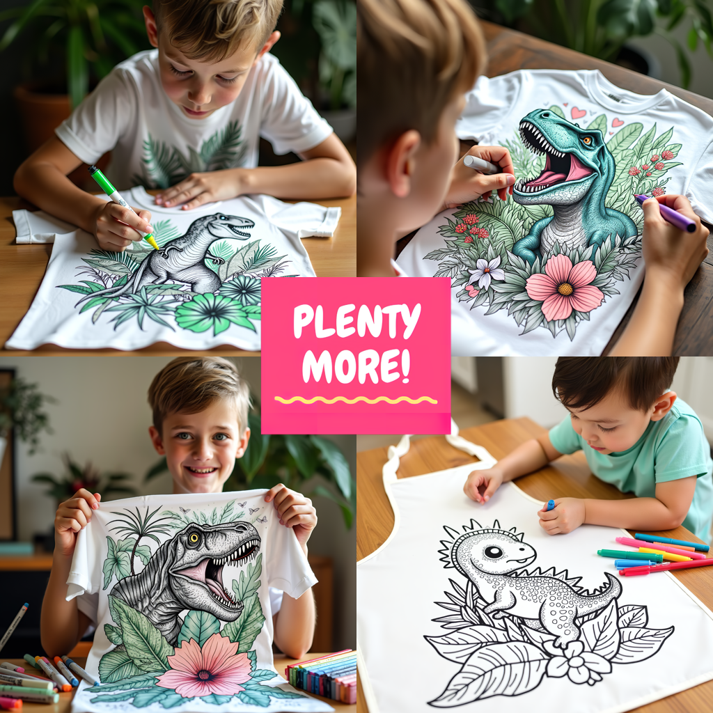 Kid's T-shirt Coloring Kit with 10 Fabric Markers - T-Rex