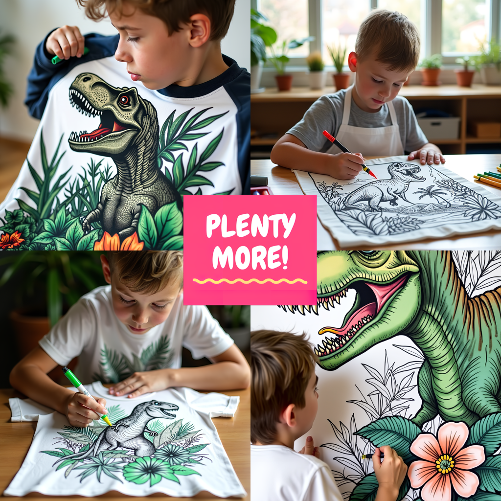 Unisex T-shirt Coloring Kit with 10 Fabric Markers - T-Rex