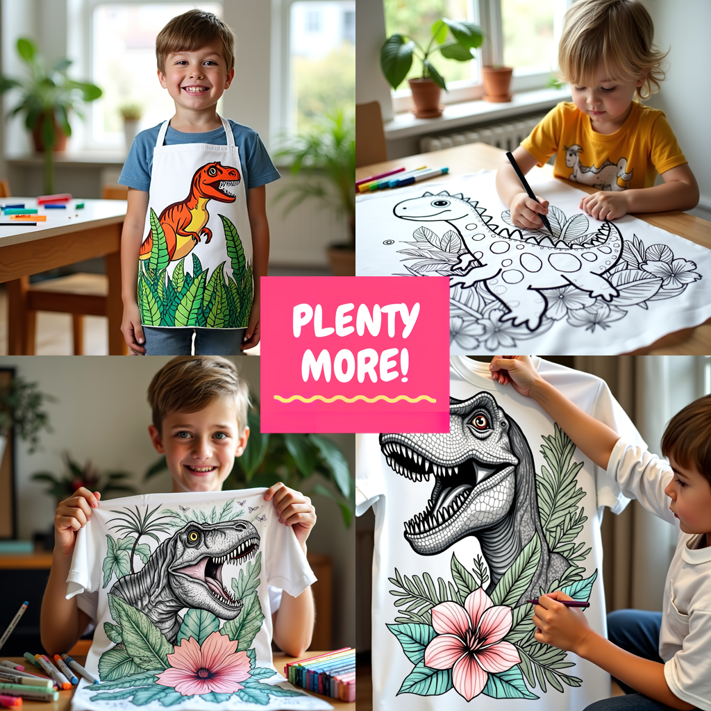 Kid's T-shirt Coloring Kit with 10 Fabric Markers - Tyrannosaurus Rex