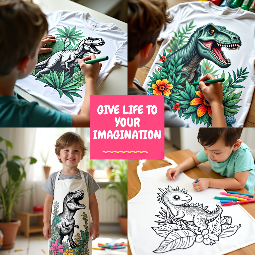 Unisex T-shirt Coloring Kit with 10 Fabric Markers - Tyrannosaurus Rex