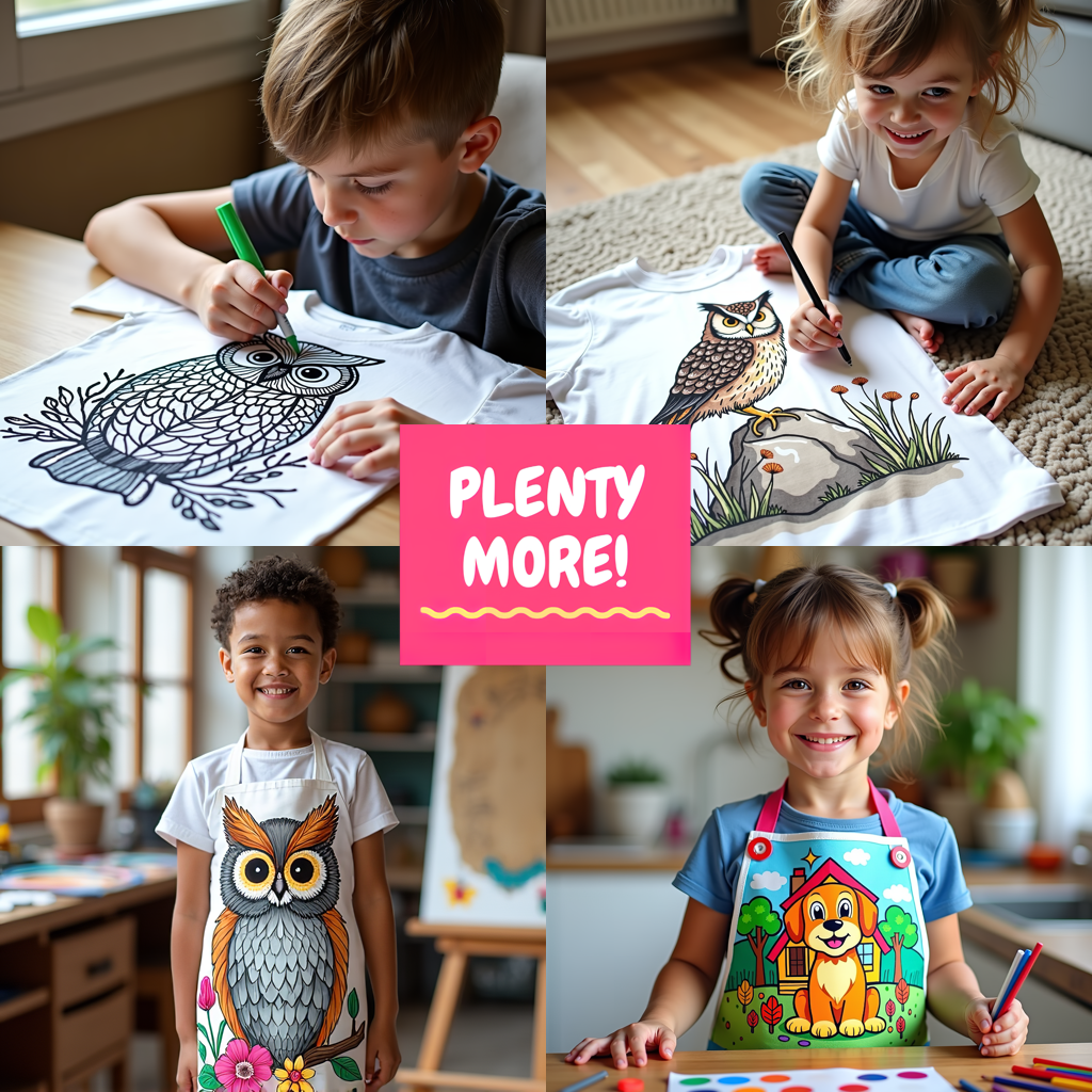 Kid's T-shirt Coloring Kit with 10 Fabric Markers - Owl