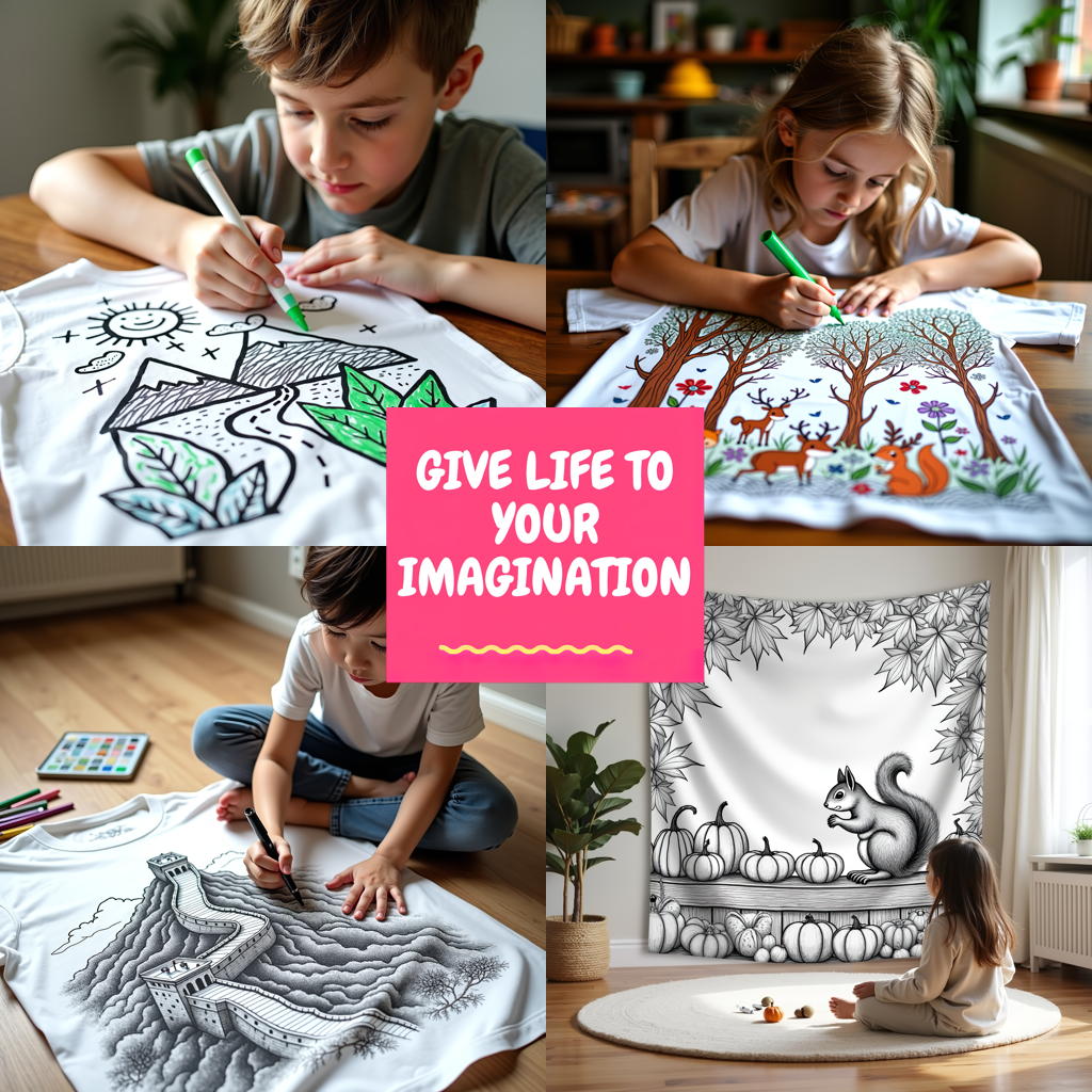 Kid's T-shirt Coloring Kit with 10 Fabric Markers - Mountain Cabin