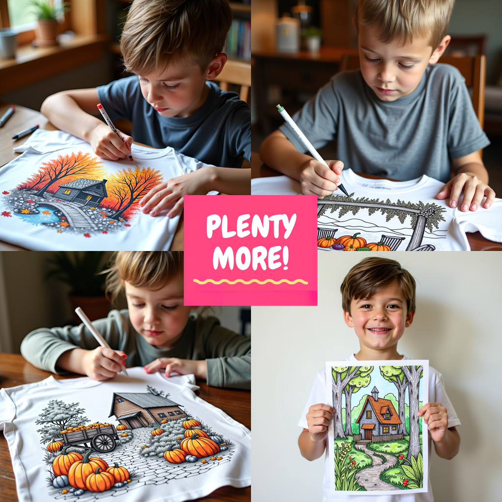 Unisex T-shirt Coloring Kit with 10 Fabric Markers - Mountain Cabin