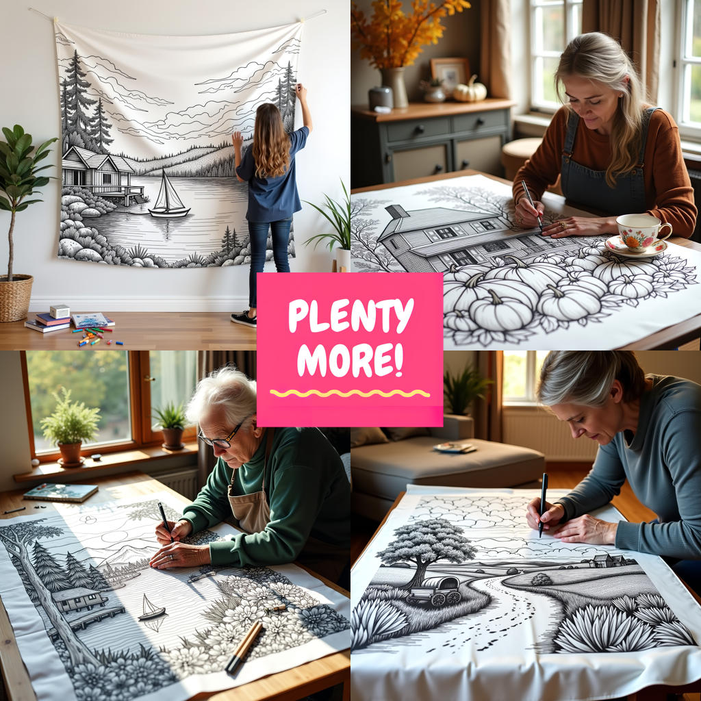 Adult Sweatshirt Coloring Kit with 10 Fabric Markers - Lakeside Cabin