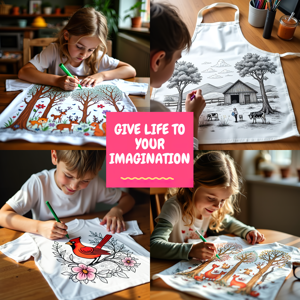 Kid's T-shirt Coloring Kit with 10 Fabric Markers - Lakeside Cabin