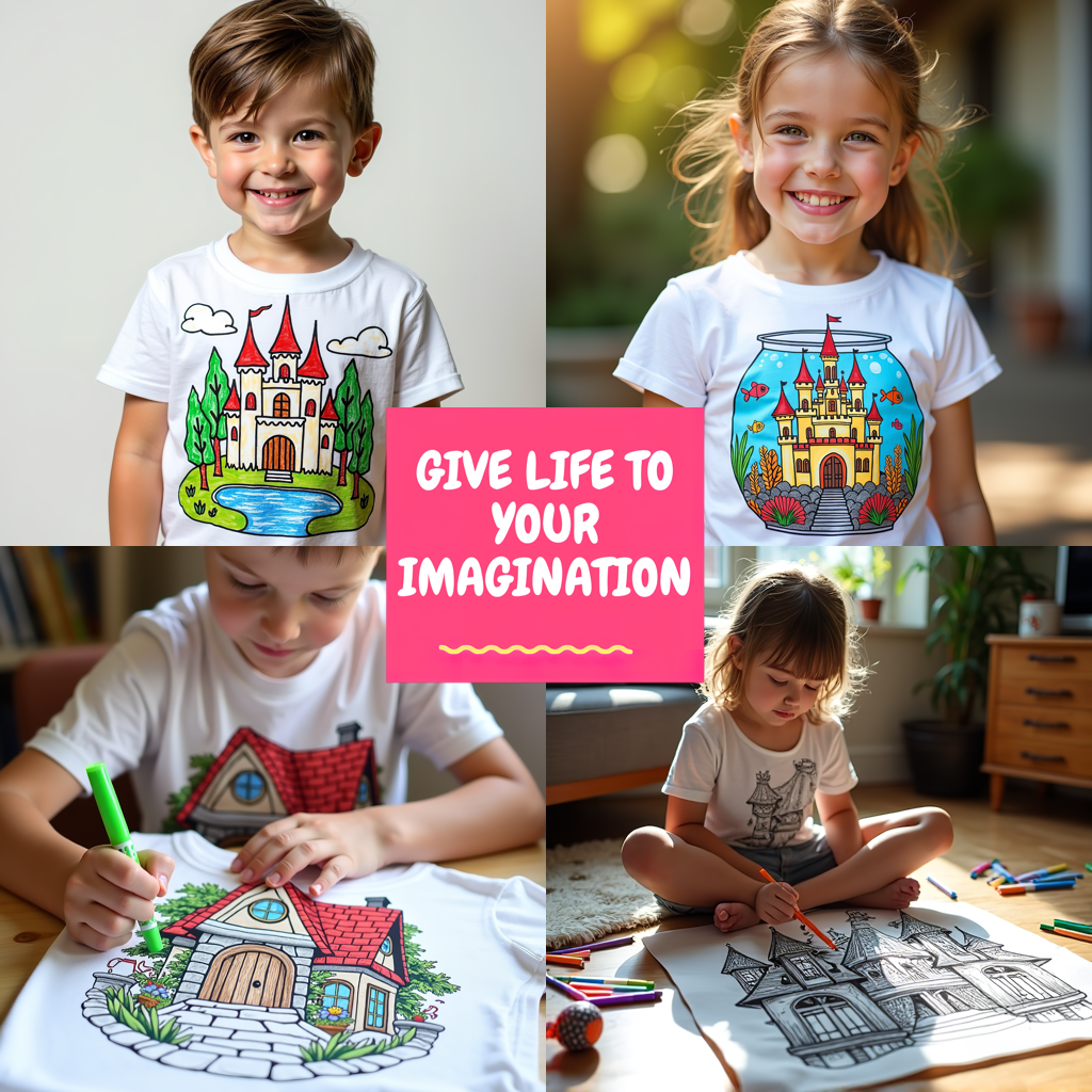 Unisex T-shirt Coloring Kit with 10 Fabric Markers - Underwater Castle