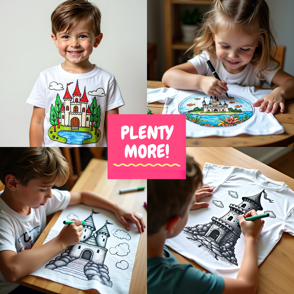 Kid's T-shirt Coloring Kit with 10 Fabric Markers - Fish and Architecture