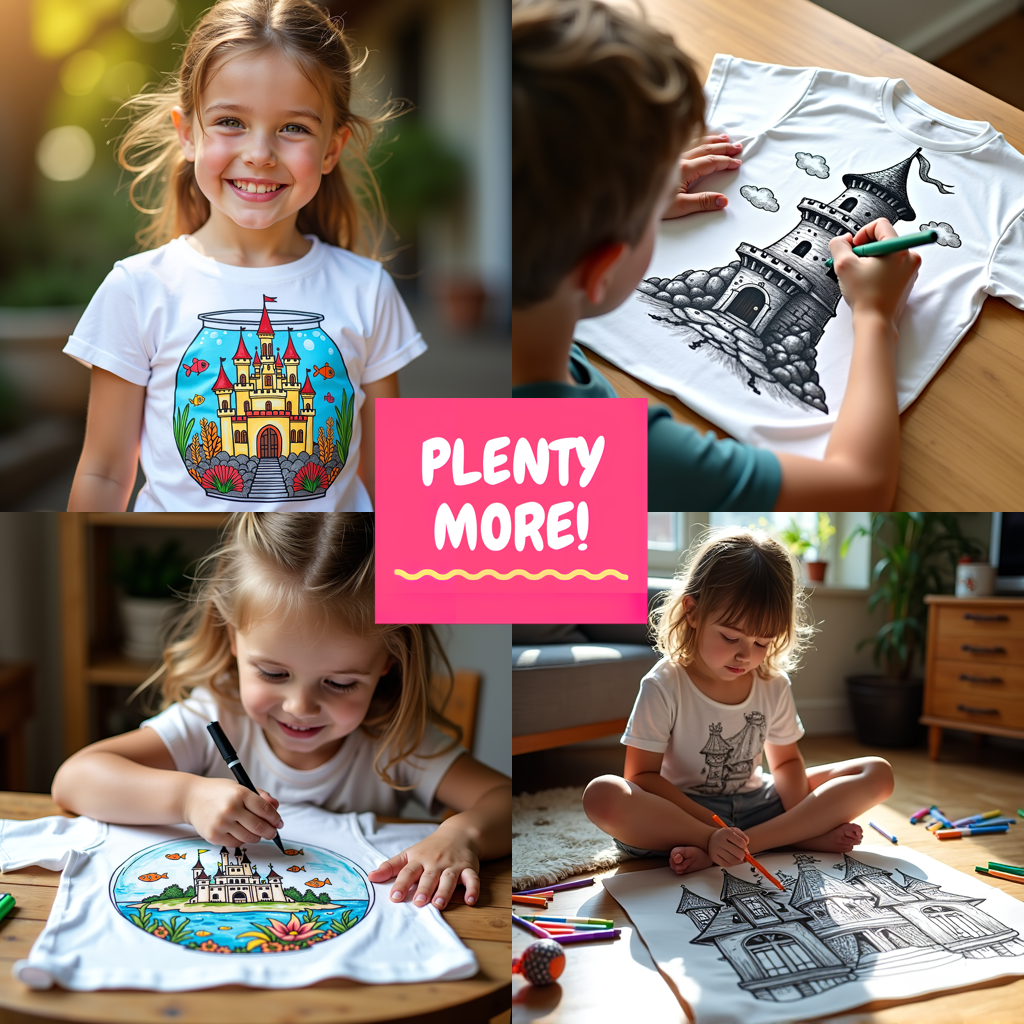 Kid's T-shirt Coloring Kit with 10 Fabric Markers - Underwater Castle