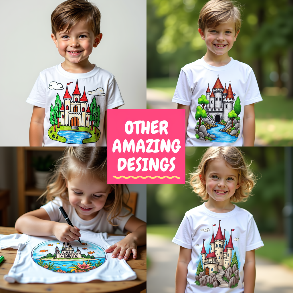 Unisex T-shirt Coloring Kit with 10 Fabric Markers - Underwater Castle