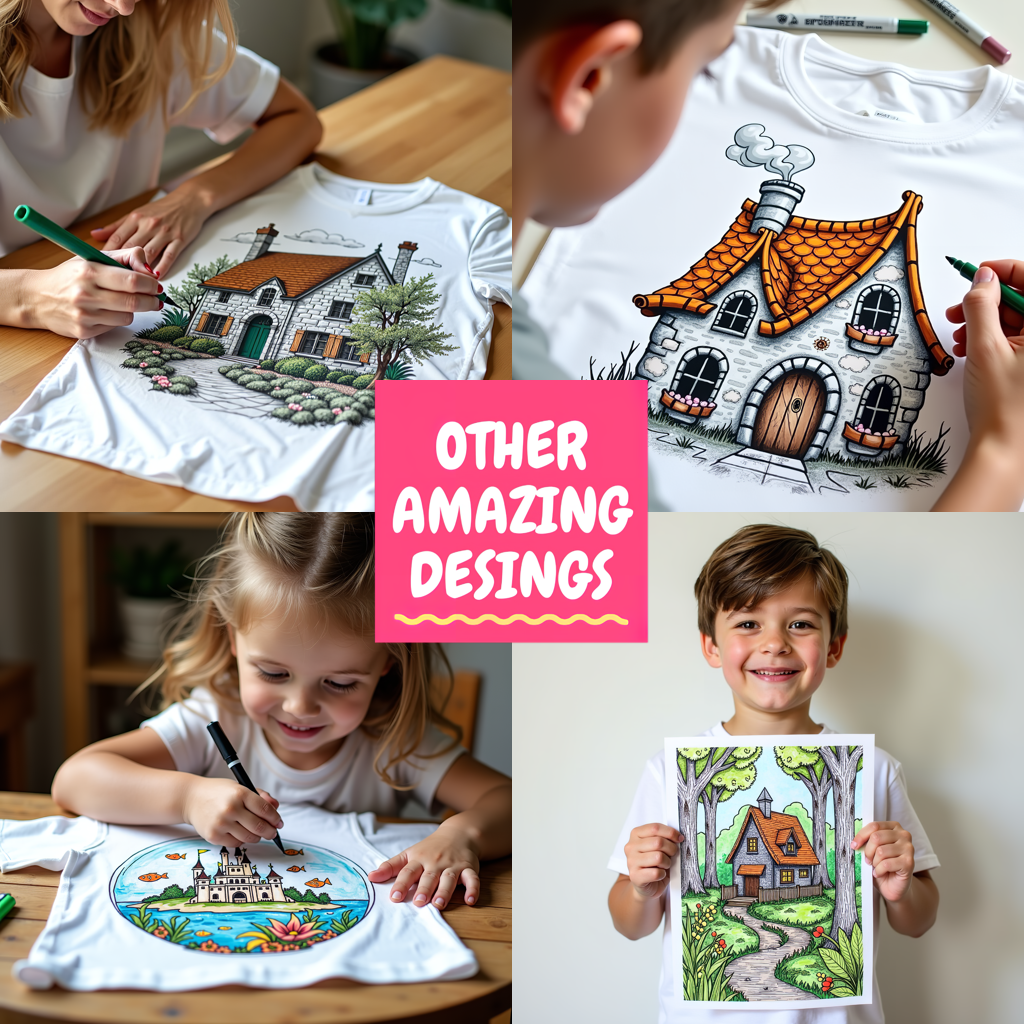 Kid's T-shirt Coloring Kit with 10 Fabric Markers - Japanese House