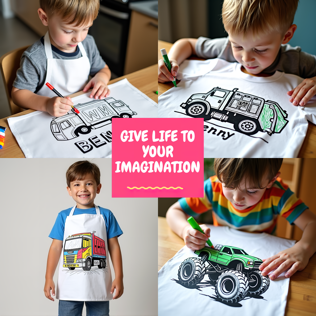 Unisex T-shirt Coloring Kit with 10 Fabric Markers - Garbage Truck