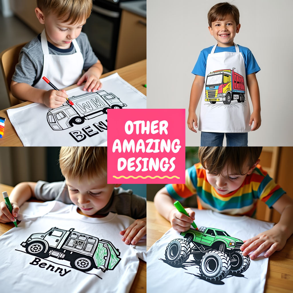 Unisex T-shirt Coloring Kit with 10 Fabric Markers - Garbage Truck