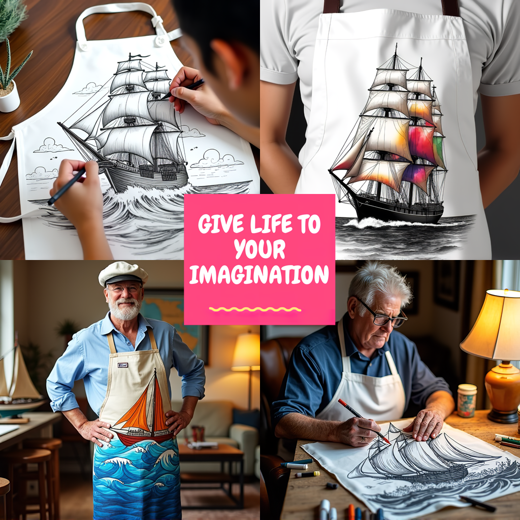 Apron Coloring Kit with 10 Fabric Markers - Sailing Ship