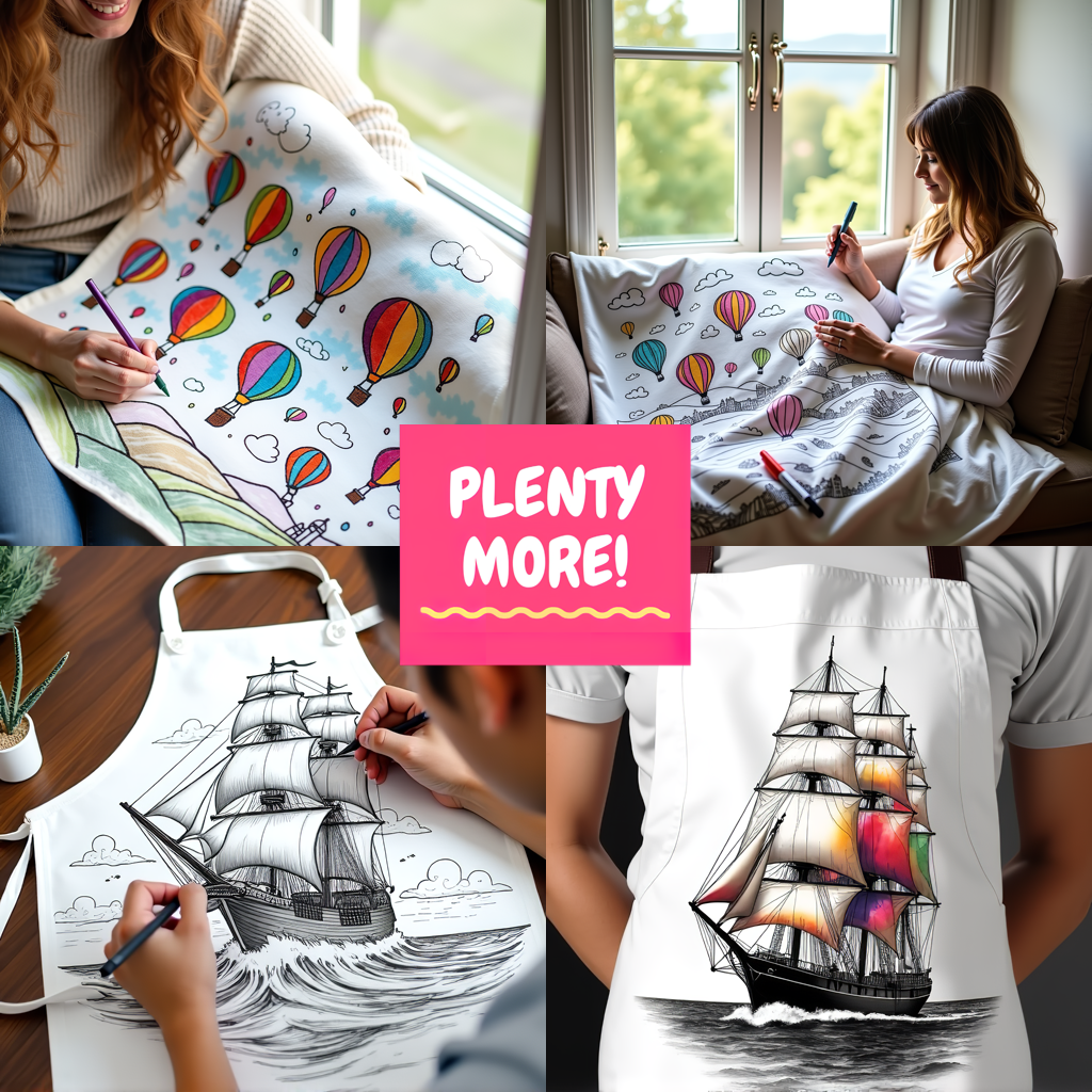 Blanket Coloring Kit with 10 Fabric Markers - Sailing Ship