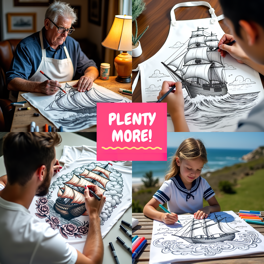Indoor Wall Tapestries Coloring Kit with 10 Fabric Markers - Sailing Ships
