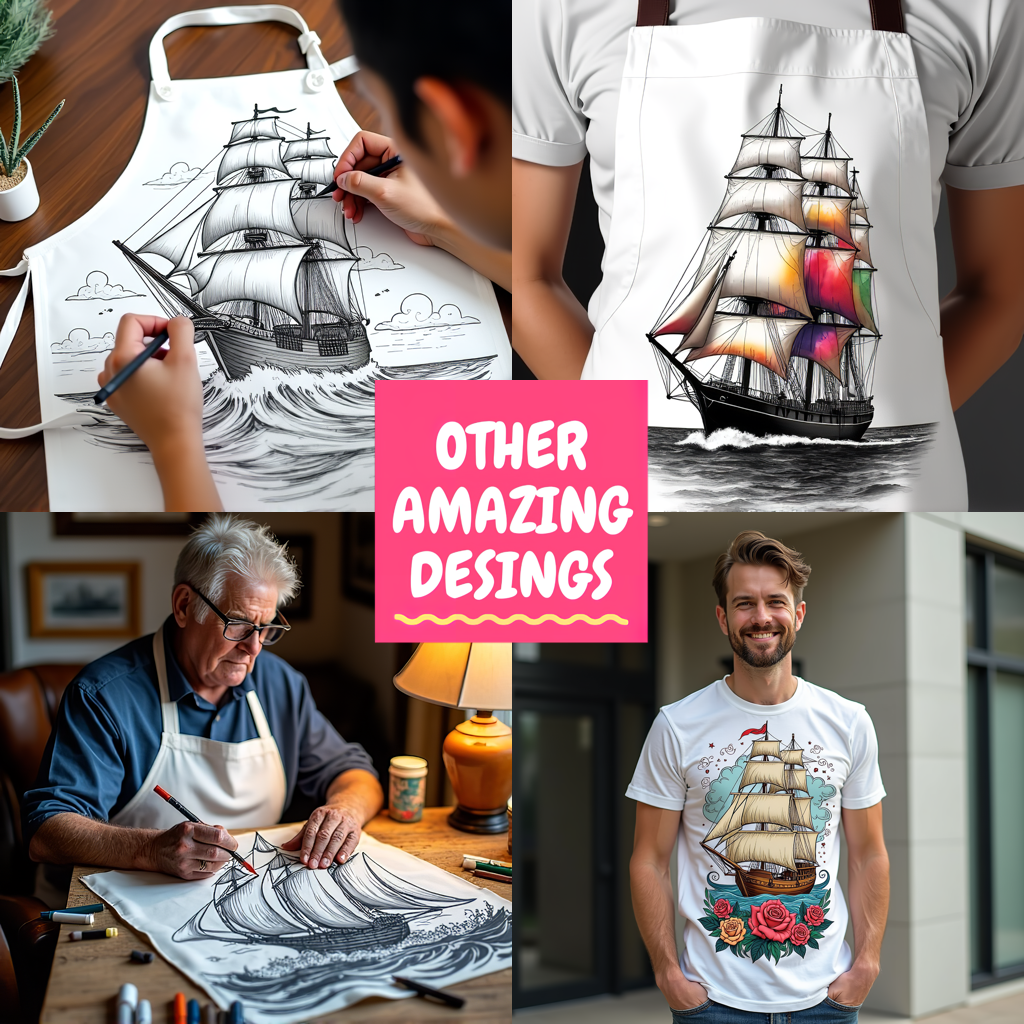 Apron Coloring Kit with 10 Fabric Markers - Tall Ship